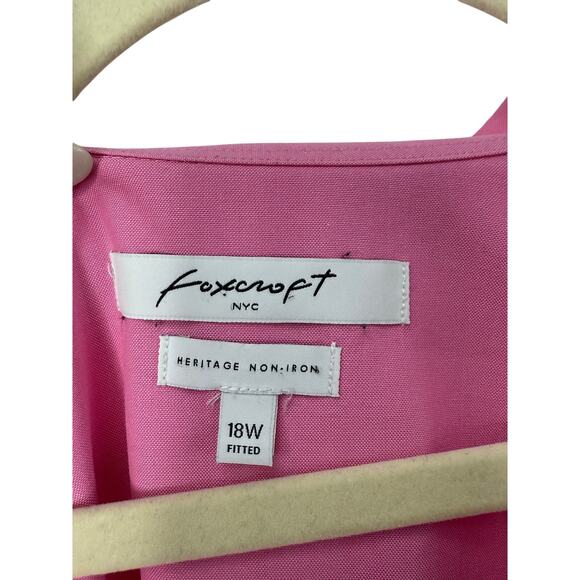 Foxcroft Heritage Non-Iron Shirt 18W Pink Cotton Poplin Button Front Classic - Picture 3 of 10